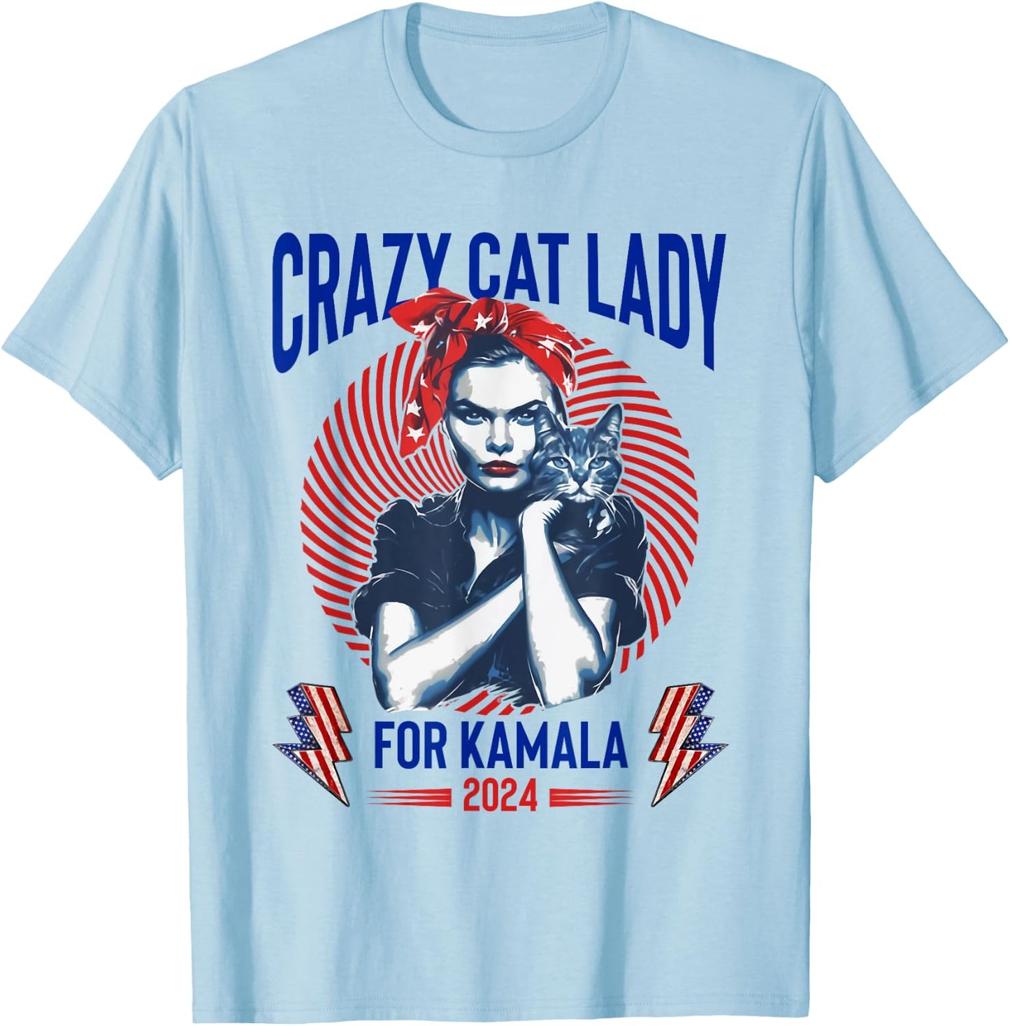 Crazy Cat Lady For Kamala 2024 Kamala Election 2024 Vote T-Shirt - T-Shirt | Light Blue