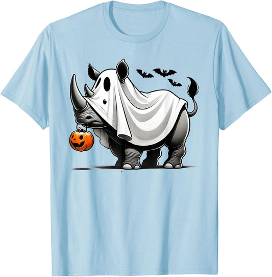 Funny Rhino Ghost Halloween Costume Rhinoceros Jackolantern T-Shirt - T-Shirt | Light Blue