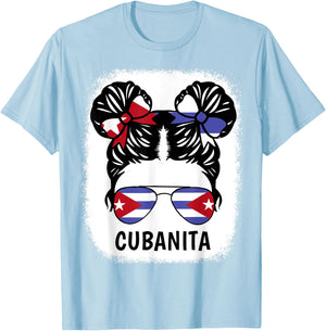 Cubanita Shirt Girl Cuba Flag Cuban Women Hispanic Heritage T-Shirt - T-Shirt | Light Blue