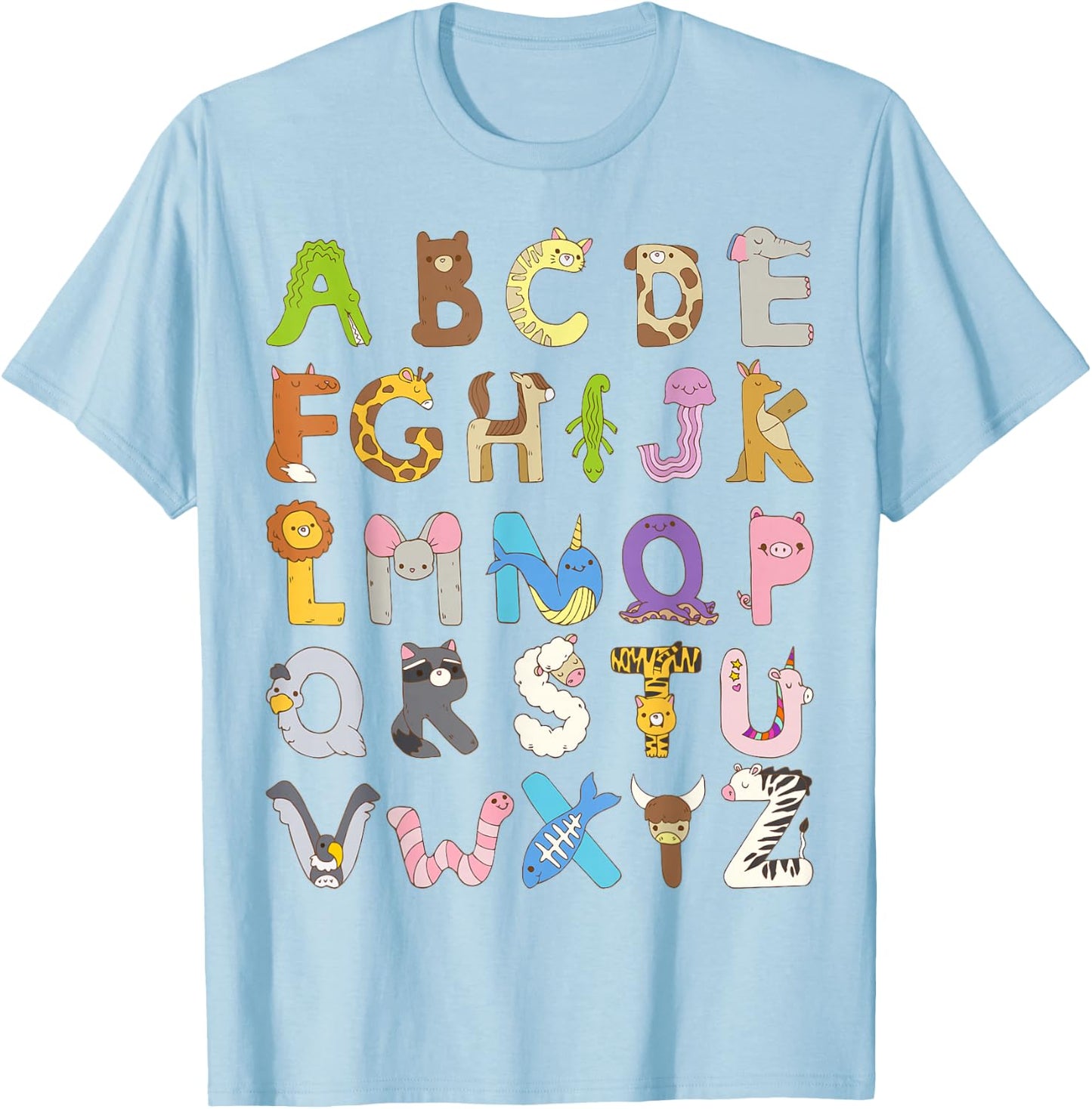 ABC Animals Alphabet Graphic Boys Girls Kindergarten Teacher T-Shirt - T-Shirt | Light Blue