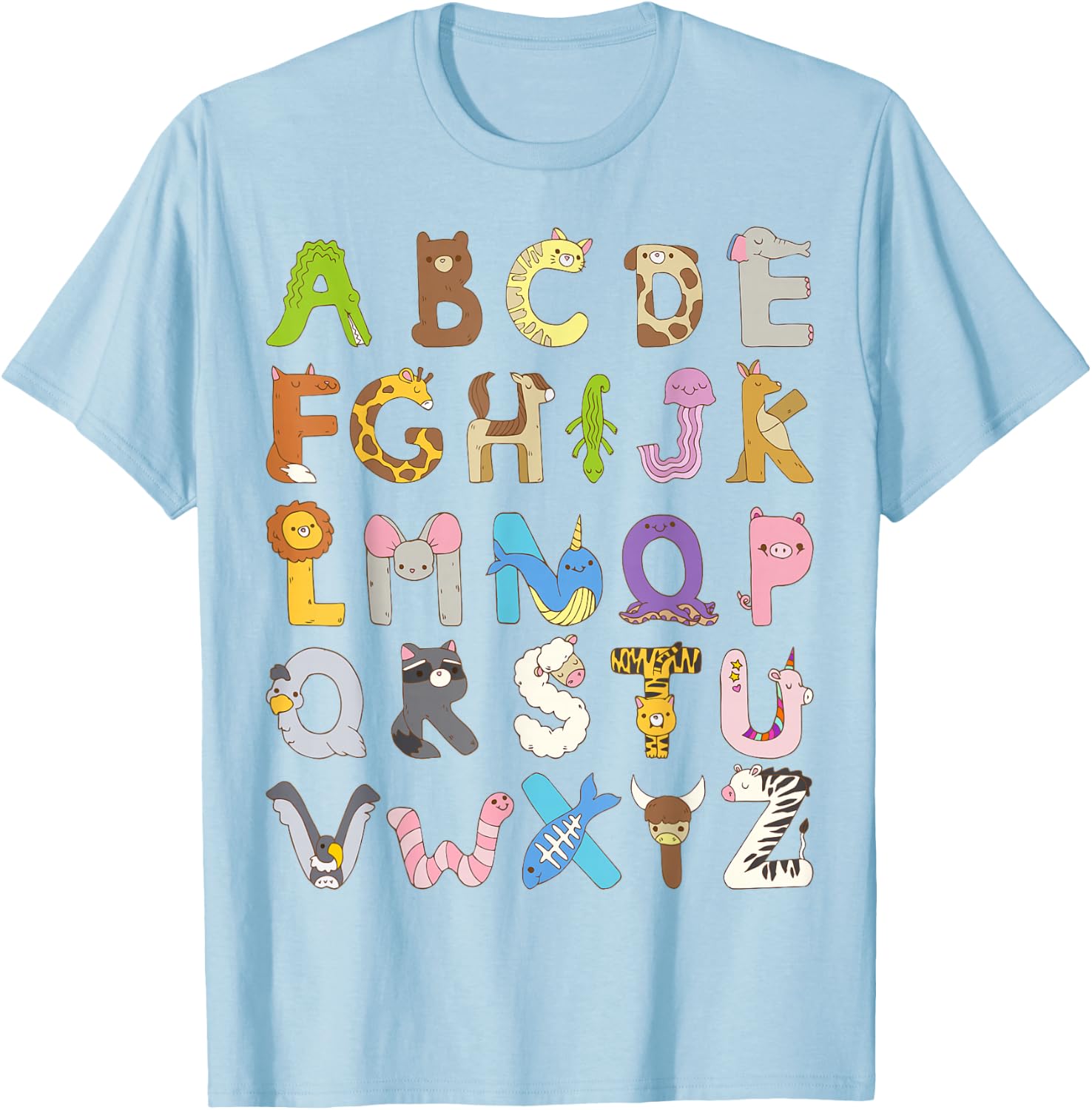 ABC Animals Alphabet Graphic Boys Girls Kindergarten Teacher T-Shirt - T-Shirt | Light Blue