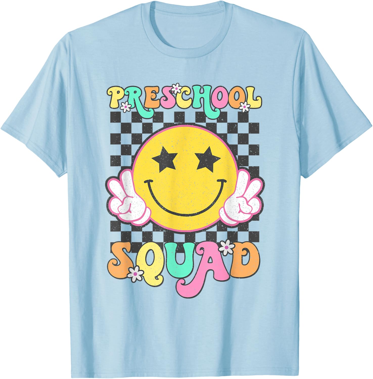 Preschool Squad Smile Retro Back To School T-Shirt - T-Shirt | Light Blue