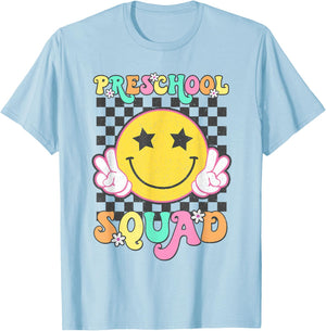 Preschool Squad Smile Retro Back To School T-Shirt - T-Shirt | Light Blue
