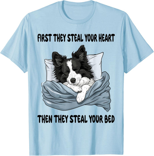 Border Collie Sleeping Pajamas Nightgown T-Shirt - T-Shirt | Light Blue