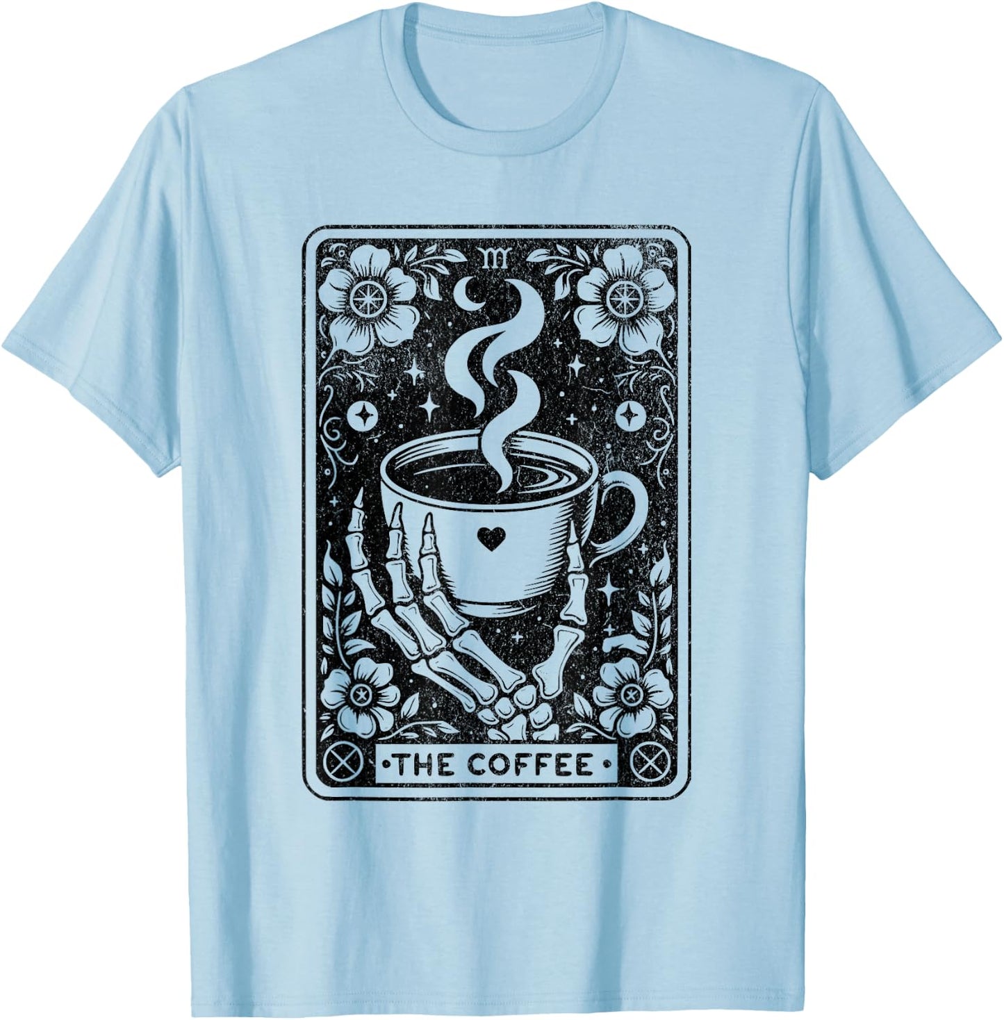 The Coffee Tarot Cards Skeleton Coffee Gifts Tarot Card T-Shirt - T-Shirt | Light Blue