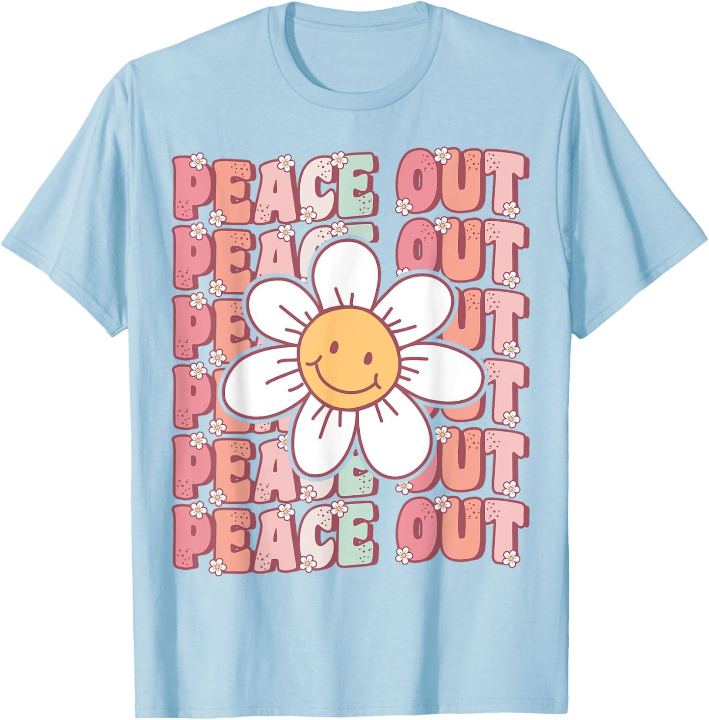Peace Out Teacher Student Cute Groovy Last Day of School Men Women Kids T-Shirt - T-Shirt | Light Blue