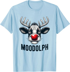 Funny Moodolph Cow Dairy Farmer Christmas Pun T-Shirt - T-Shirt | Light Blue
