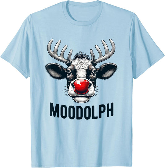 Funny Moodolph Cow Dairy Farmer Christmas Pun T-Shirt - T-Shirt | Light Blue