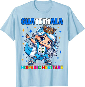 Guatemala Dabbing Girl Hispanic Heritage Celebration T-Shirt - T-Shirt | Light Blue