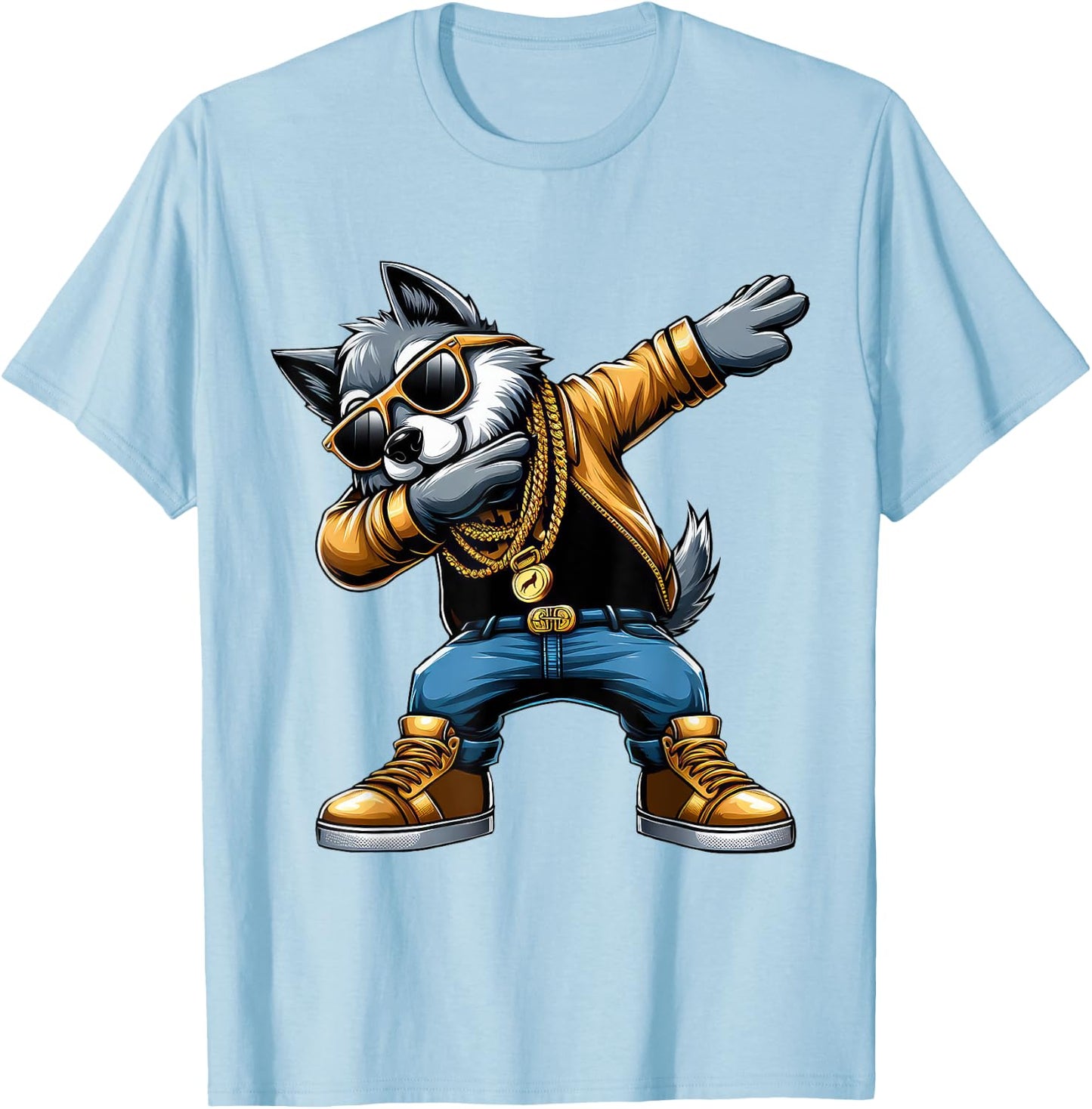 Dabbing Wolf Funny Wolf Dab Dance Boys Girls Kids T-Shirt - T-Shirt | Light Blue