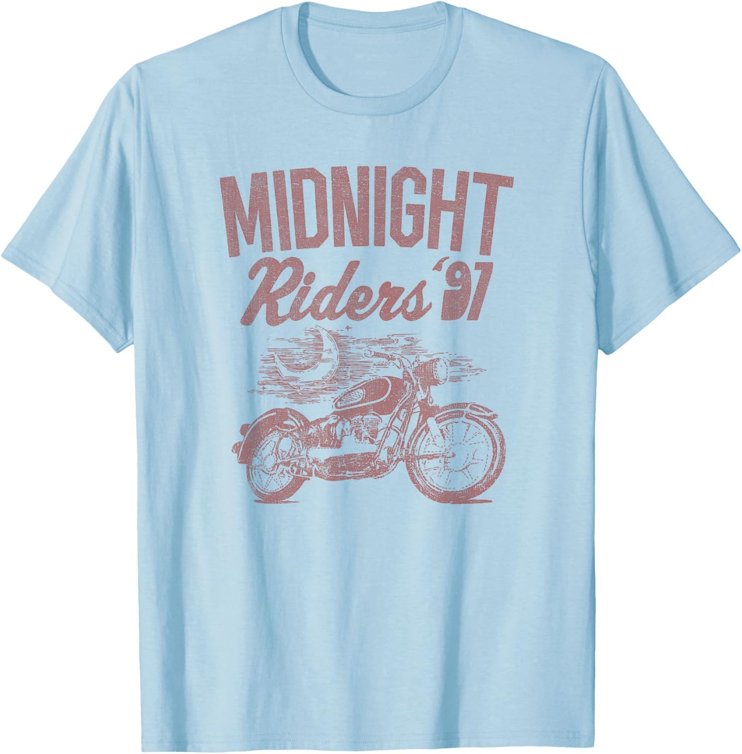 Trendy Midnight Riders '91 Faded Text, Motorcycle T-Shirt - T-Shirt | Light Blue