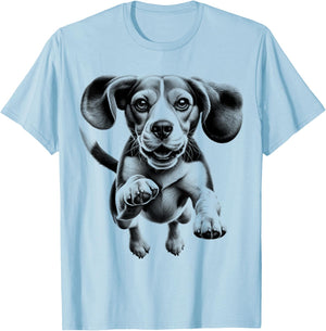 Cute Beagle Dog in Jump T-Shirt - T-Shirt | Light Blue