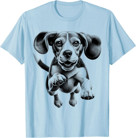 Cute Beagle Dog in Jump T-Shirt - T-Shirt | Light Blue