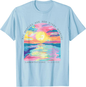 His Mercies Are New Every Morning Christian Jesus T-Shirt - T-Shirt | Light Blue