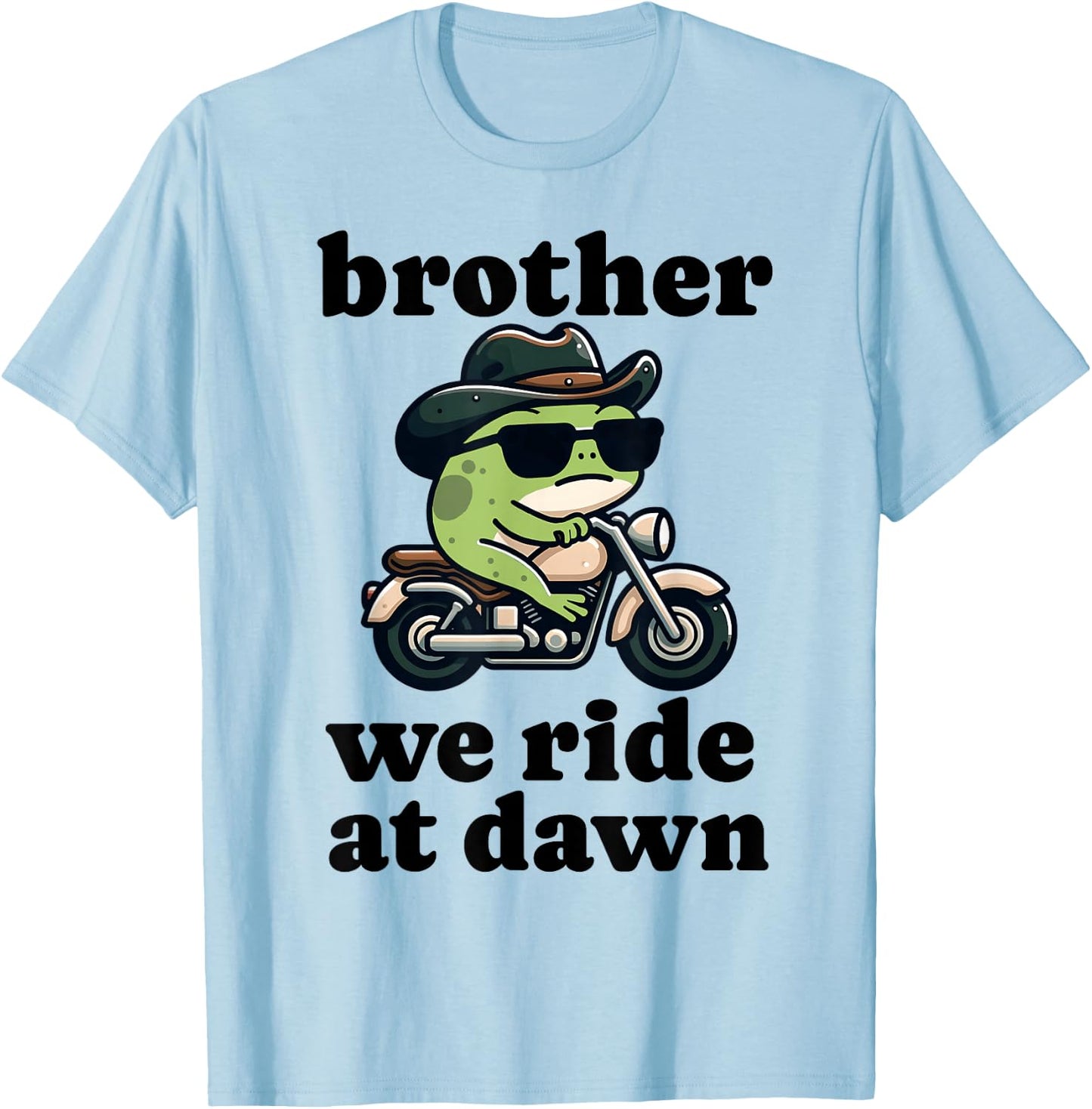 Forg Ride At Dawn Funny Frog Meme Riding Motorcycle Ironic T-Shirt - T-Shirt | Light Blue