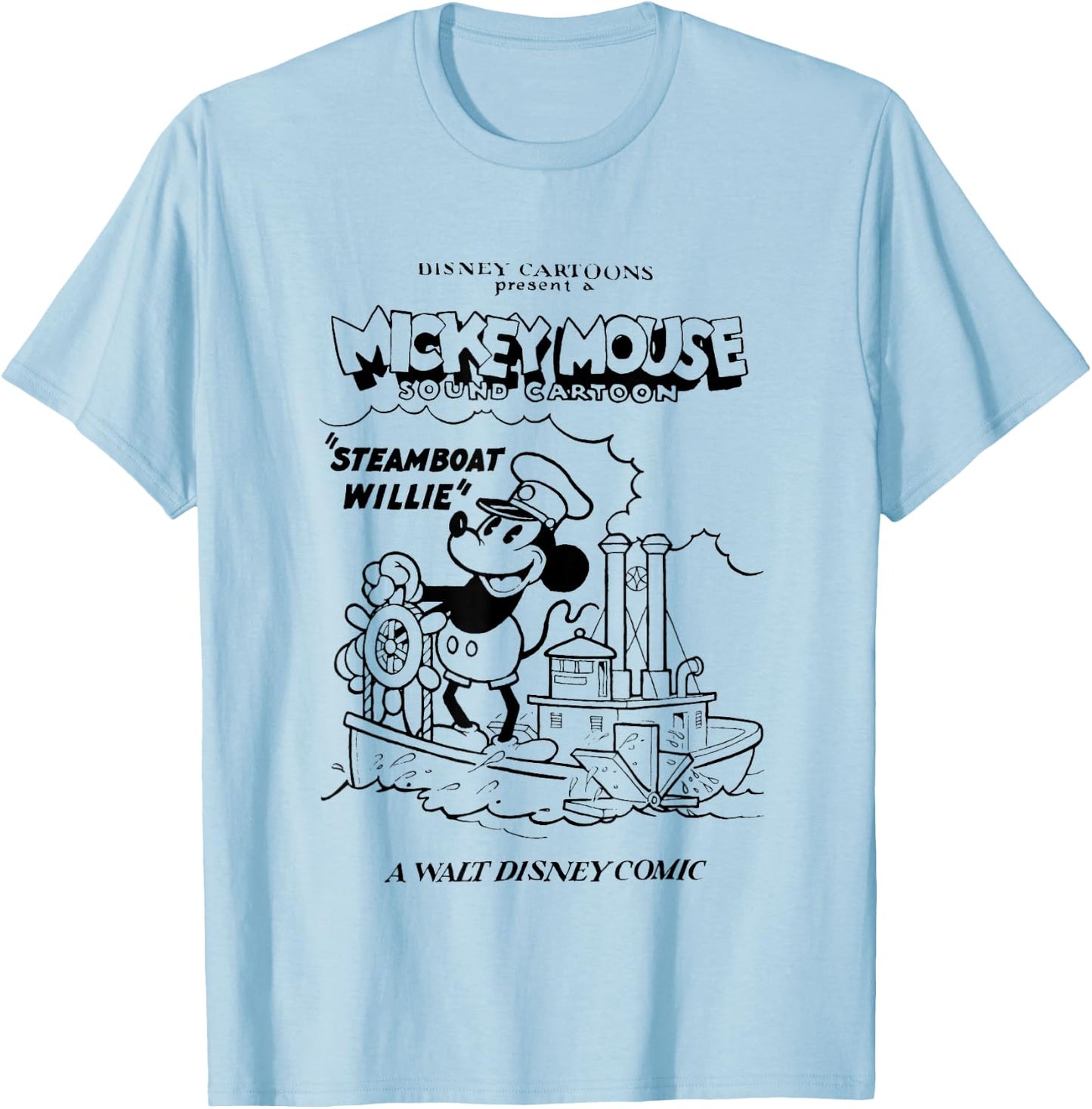 Disney Steamboat Willie A Walt Disney Comic Vintage Poster T-Shirt - T-Shirt | Light Blue