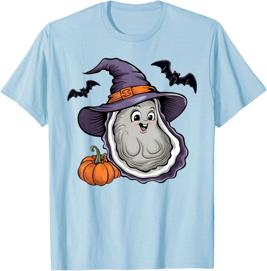 Funny Pumpkin Bat Witch Costume Oyster Halloween T-Shirt - T-Shirt | Light Blue