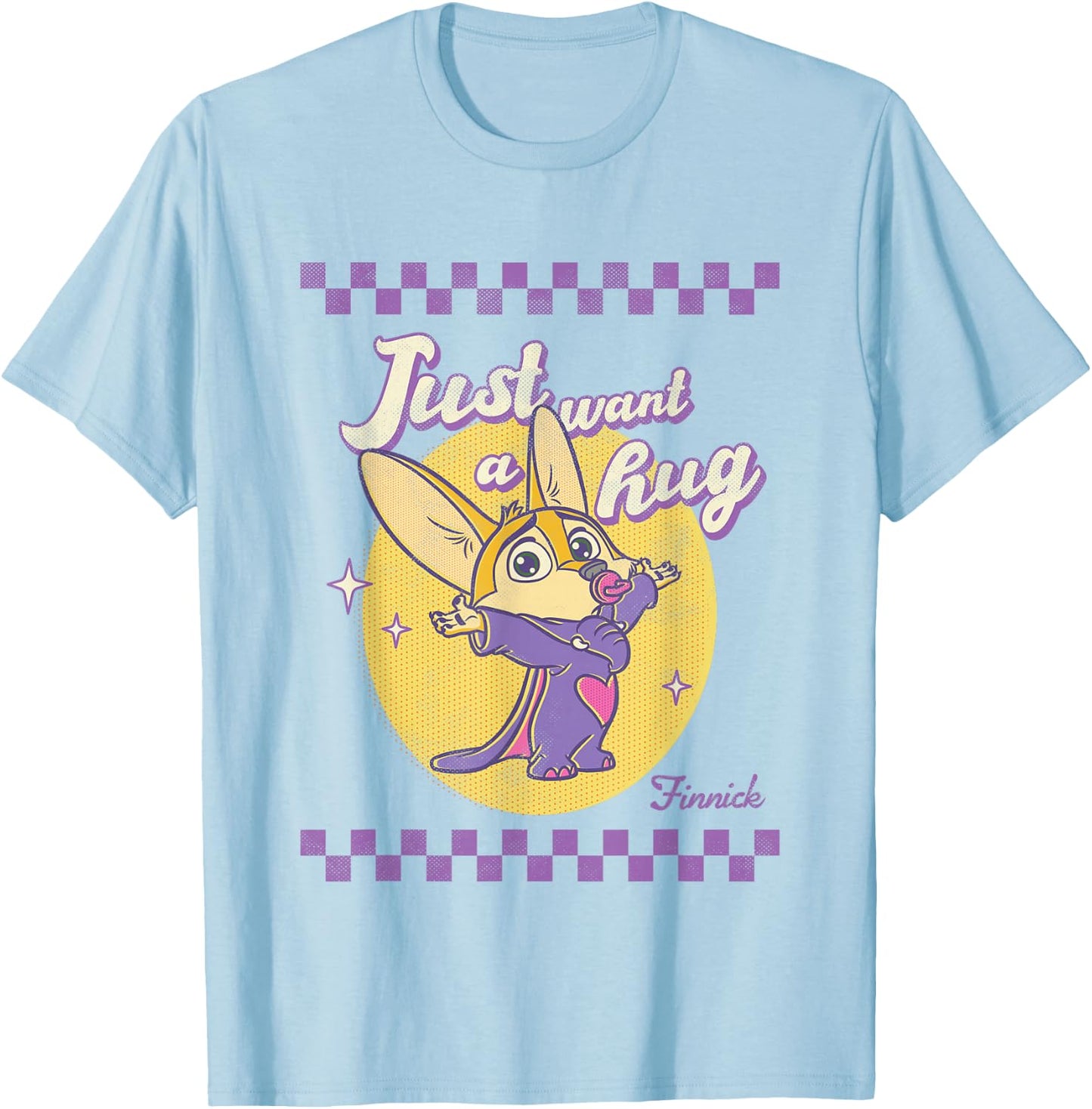 Disney Zootopia Finnick Just Want A Hug Chest Retro Poster T-Shirt - T-Shirt | Light Blue