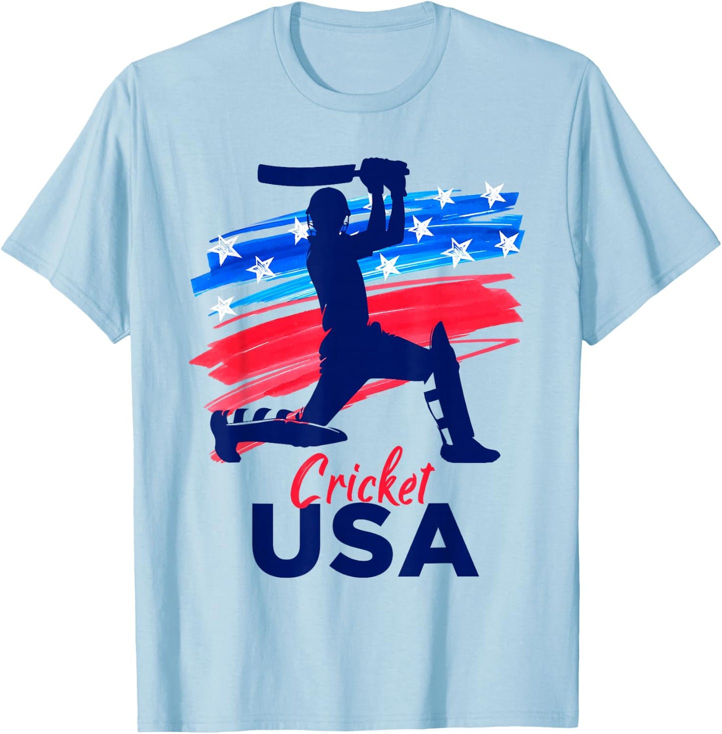 Cricket Support Team Flag USA Batsman Bowler American T-Shirt - T-Shirt | Light Blue