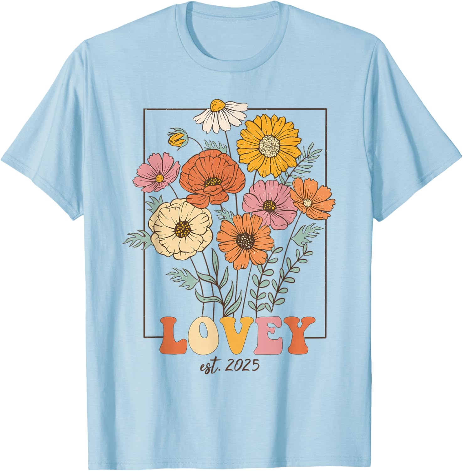 Wildflowers Lovey Pregnancy Announcement Lovey Est 2025 T-Shirt - T-Shirt | Light Blue