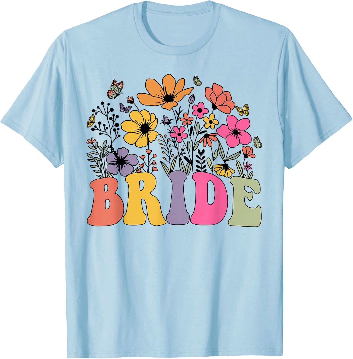 Floral Bride Bridesmaid Wildflowers Groovy Bachelorette T-Shirt - T-Shirt | Light Blue