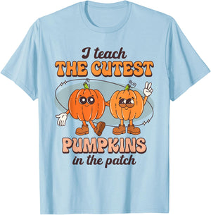 I Teach The Cutest Pumpkins In The Patch Retro Fall Teacher T-Shirt - T-Shirt | Light Blue