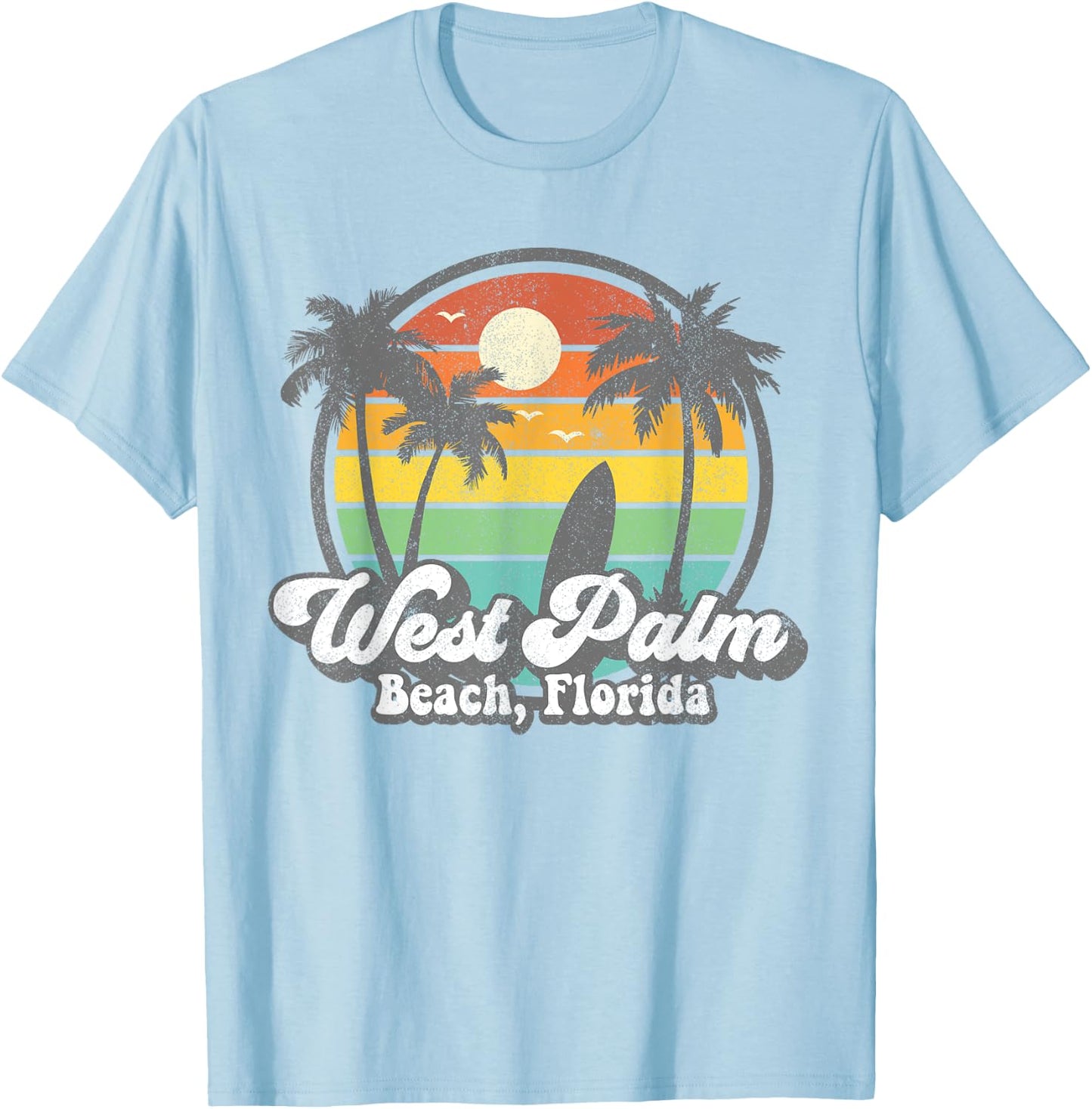 Vintage West Palm Florida Beach Surfing Retro 70's Surf Gift Men Women Girls Kids T-Shirt - T-Shirt | Light Blue
