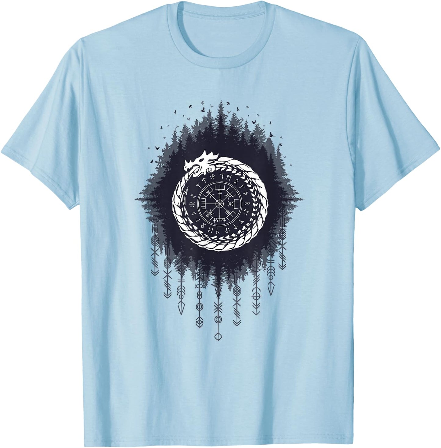 Ouroboros Snake Devouring Itself Viking Runes Cycle of Life T-Shirt - T-Shirt | Light Blue