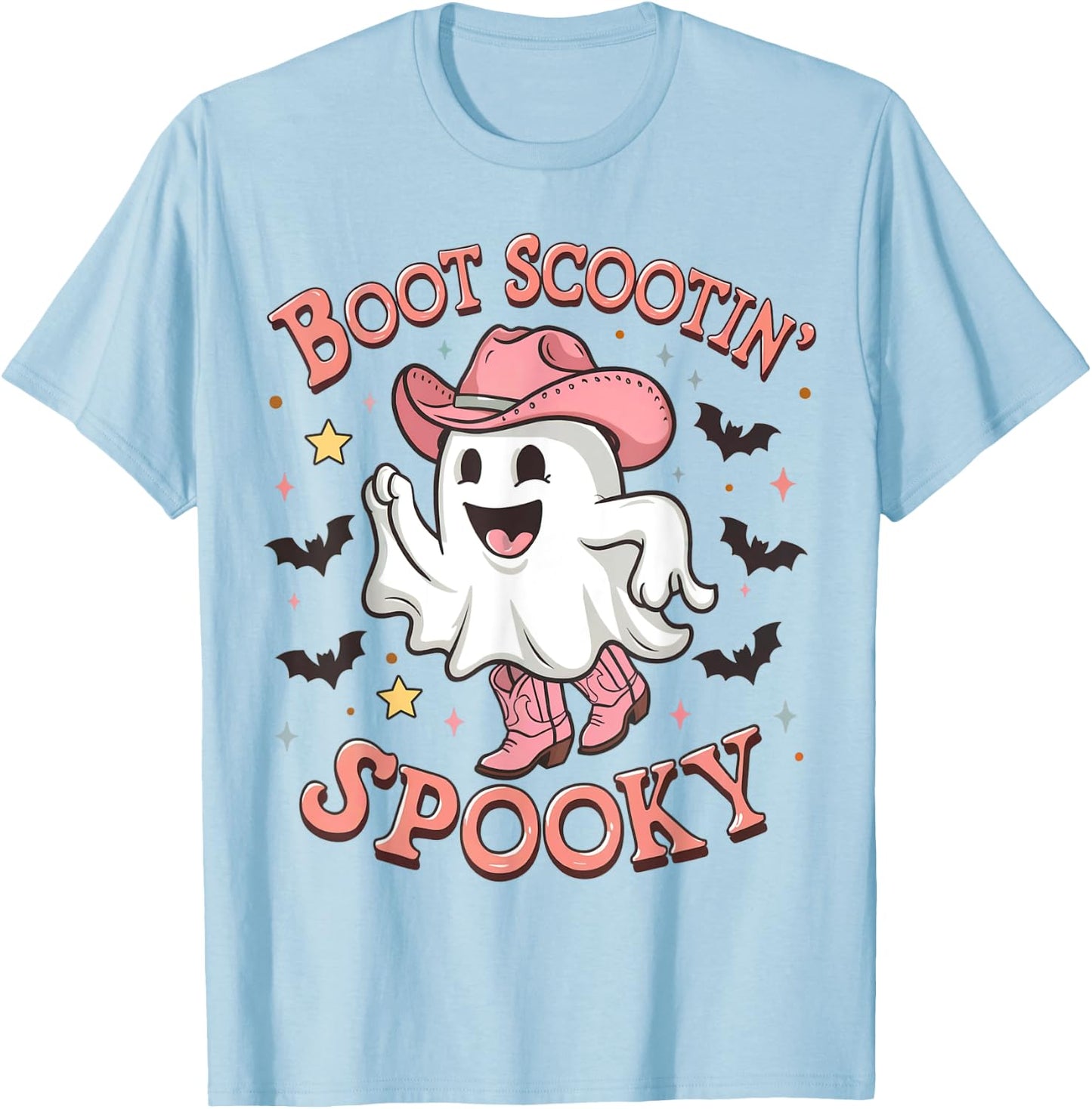 Boot Scootin' Spooky Funny Ghost Pink Cowboy Halloween T-Shirt - T-Shirt | Light Blue