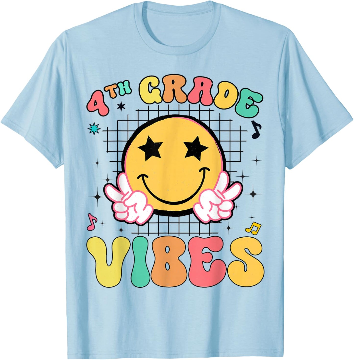 Girls 4th Grade Vibes Smile Face Back to School Fourth grade T-Shirt - T-Shirt | Light Blue