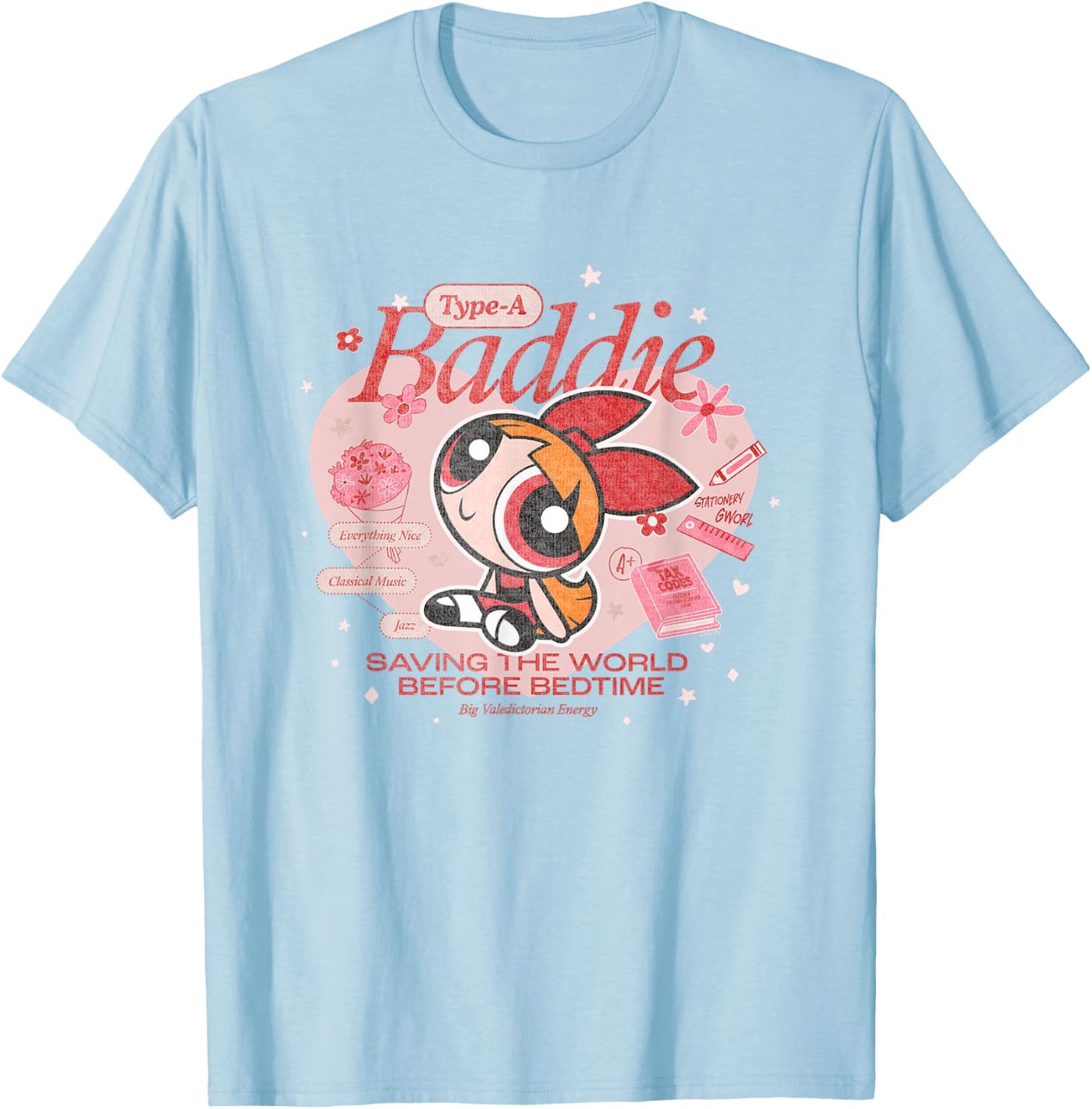 The Powerpuff Girls Blossom Type-A Baddie Distressed T-Shirt - T-Shirt | Light Blue