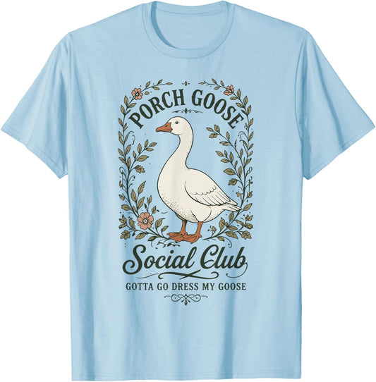Porch Goose Social Club Funny Goose Lover Floral T-Shirt - T-Shirt | Light Blue