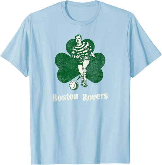 Boston Rovers Vintage Soccer League Shamrock Irish Futbol T-Shirt - T-Shirt | Light Blue