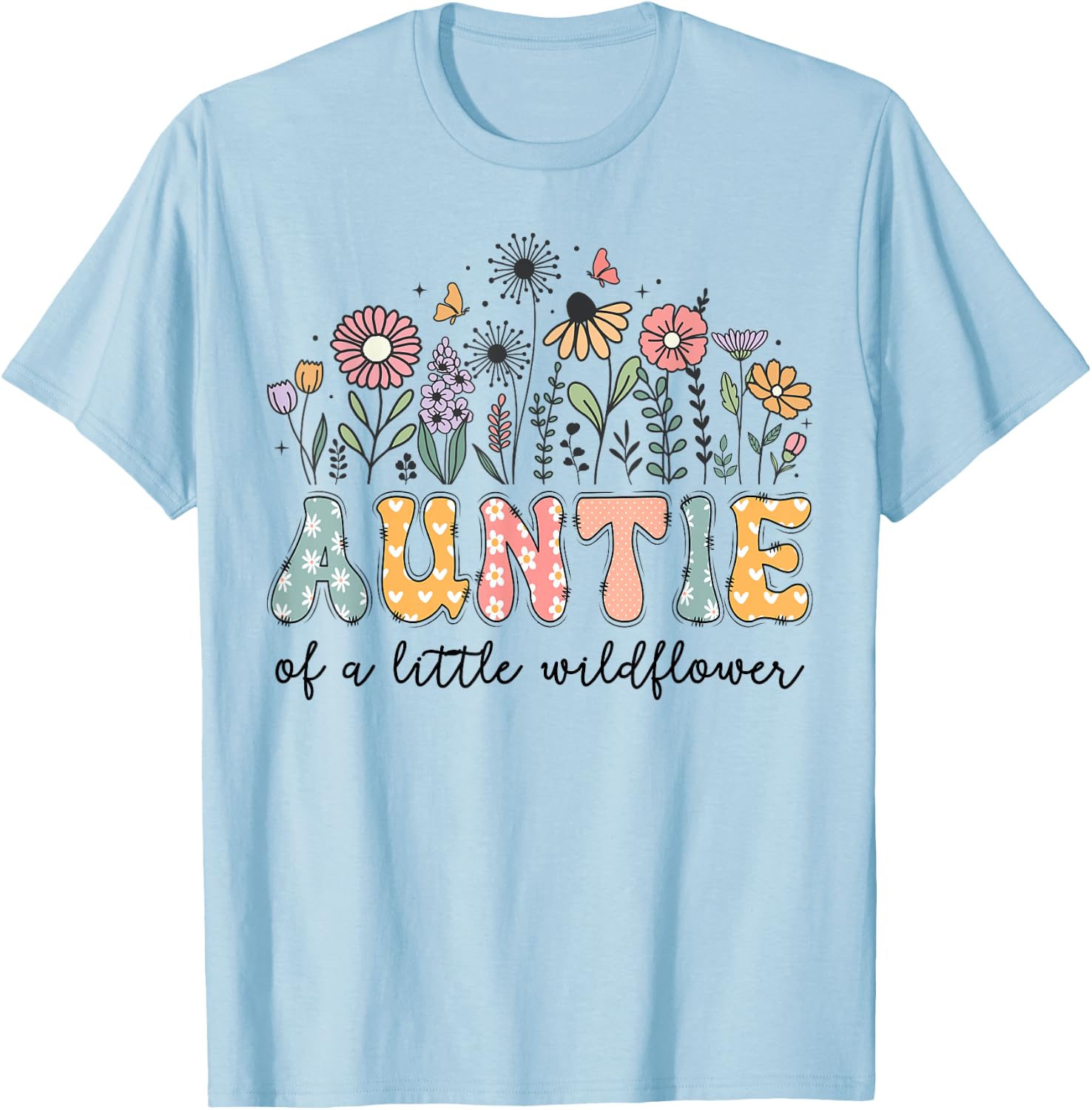 Auntie Of The Little Wildflower Baby Birthday Party T-Shirt - T-Shirt | Light Blue