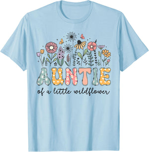 Auntie Of The Little Wildflower Baby Birthday Party T-Shirt - T-Shirt | Light Blue