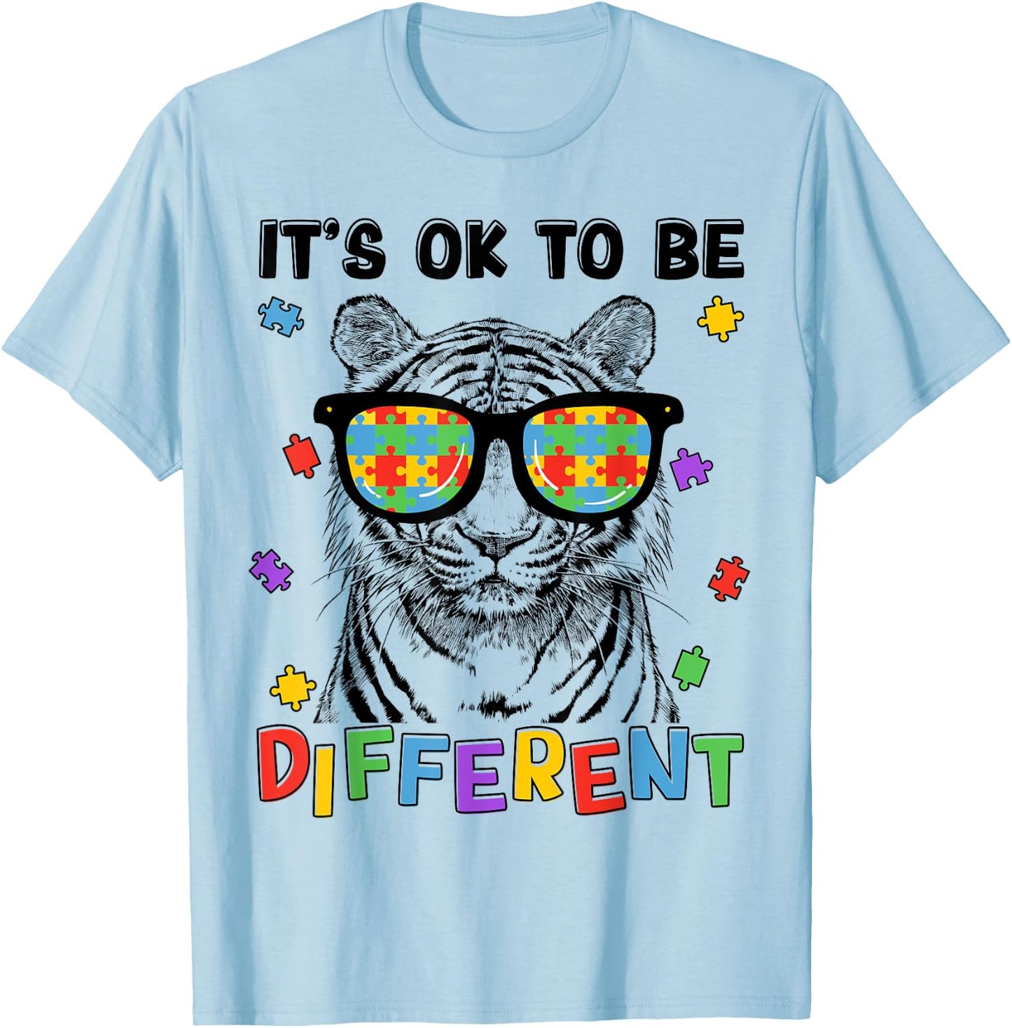 Autism Awareness Cute Tiger It's OK To Be Different T-Shirt - T-Shirt | Light Blue