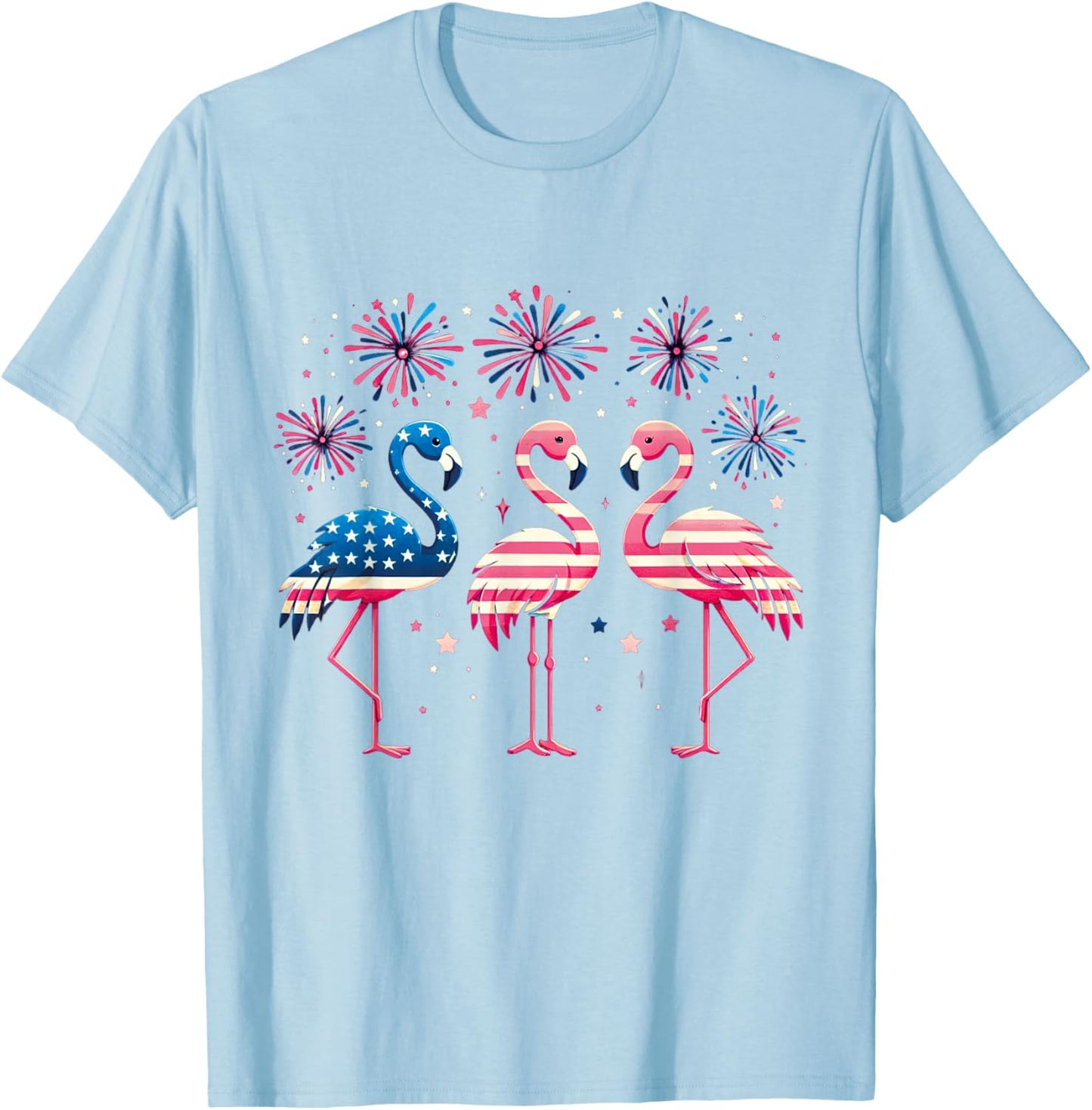 Patriotic Flamingo Firework Red And White Flamingo 4th July Kids Men T-Shirt - T-Shirt | Light Blue