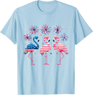 Patriotic Flamingo Firework Red And White Flamingo 4th July Kids Men T-Shirt - T-Shirt | Light Blue