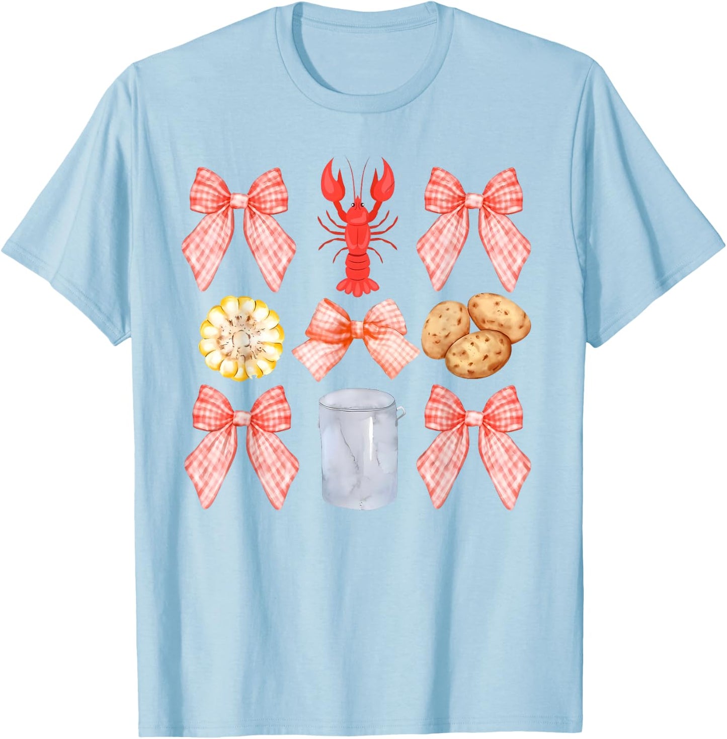 Pink Bow Cute Coquette Crawfish Boil Y2K Girl Aesthetic T-Shirt - T-Shirt | Light Blue