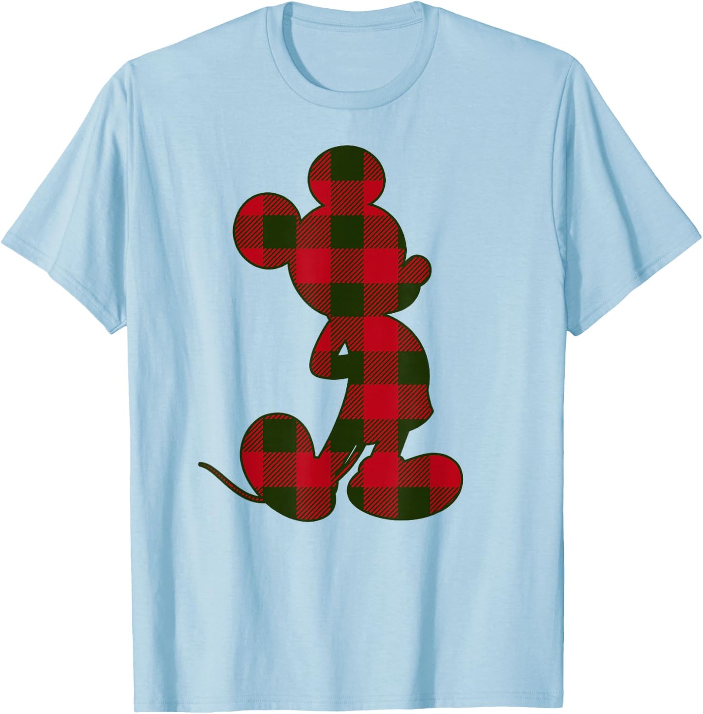 Disney Mickey Mouse Christmas Plaid Silhouette Fill T-Shirt - T-Shirt | Light Blue