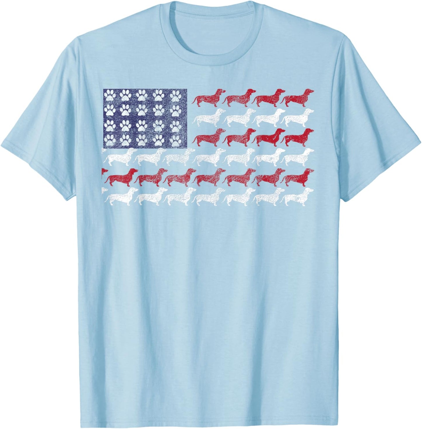 Dachshund Cute American Flag 4th of July Gift Shirt T-Shirt - T-Shirt | Light Blue