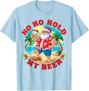 Christmas in July Summer Santa Sunglasses Ho Ho Hold My Beer Men Women T-Shirt - T-Shirt | Light Blue