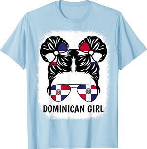 Dominican Girl Dominicana Republic Flag Hispanic Heritage T-Shirt - T-Shirt | Light Blue