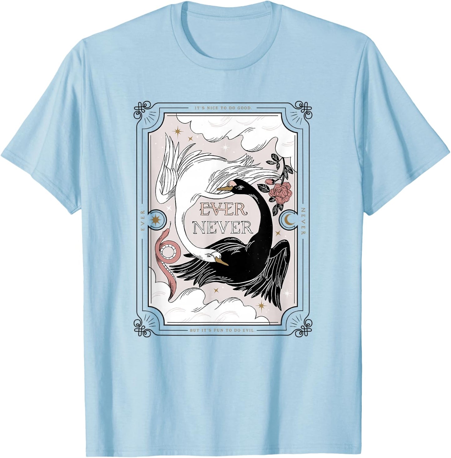 The School for Good and Evil Ever Never Black & White Geese T-Shirt - T-Shirt | Light Blue