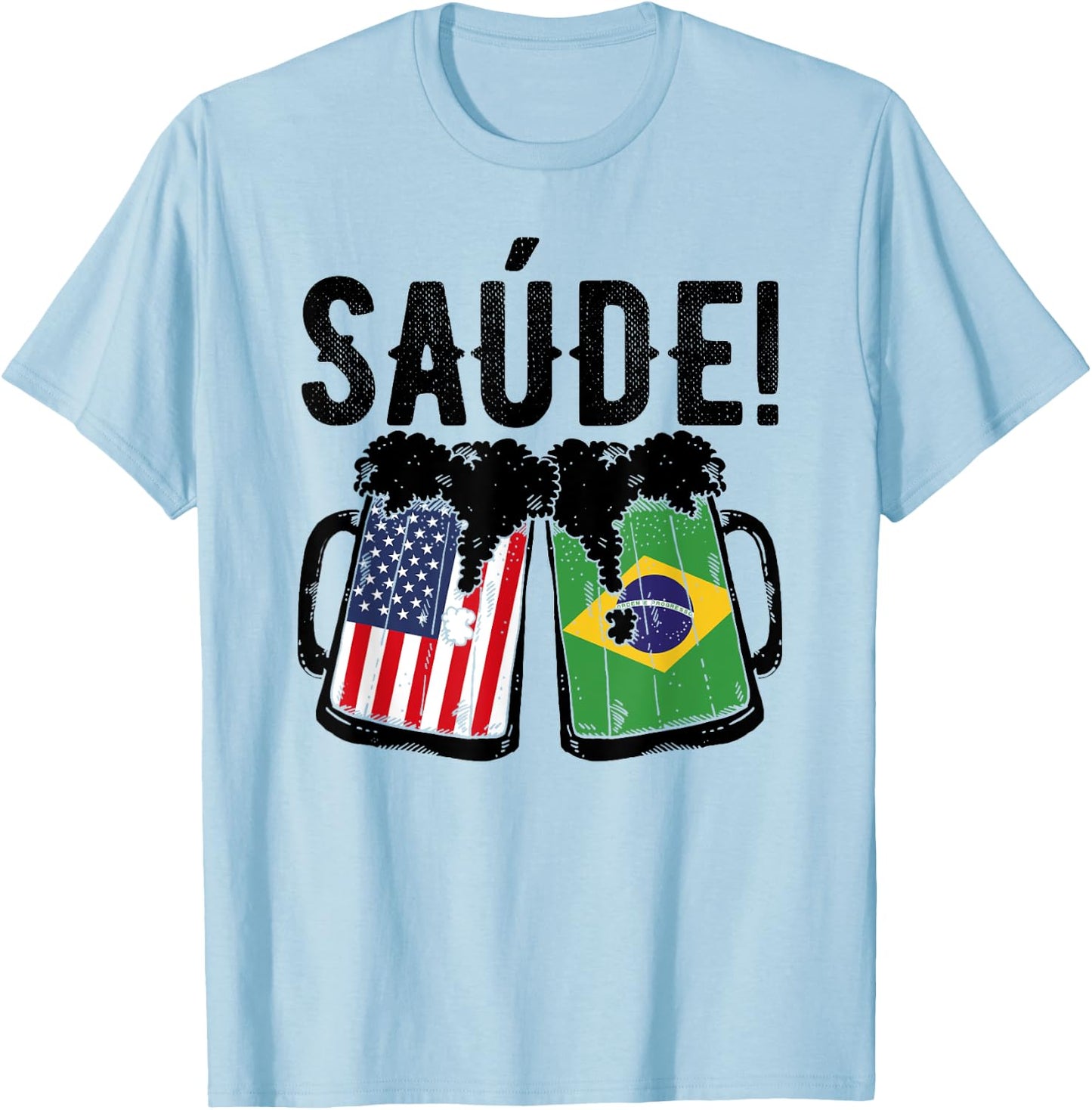 Brazilian American Patriot Brazil Flag US Saude Brazilian T-Shirt - T-Shirt | Light Blue