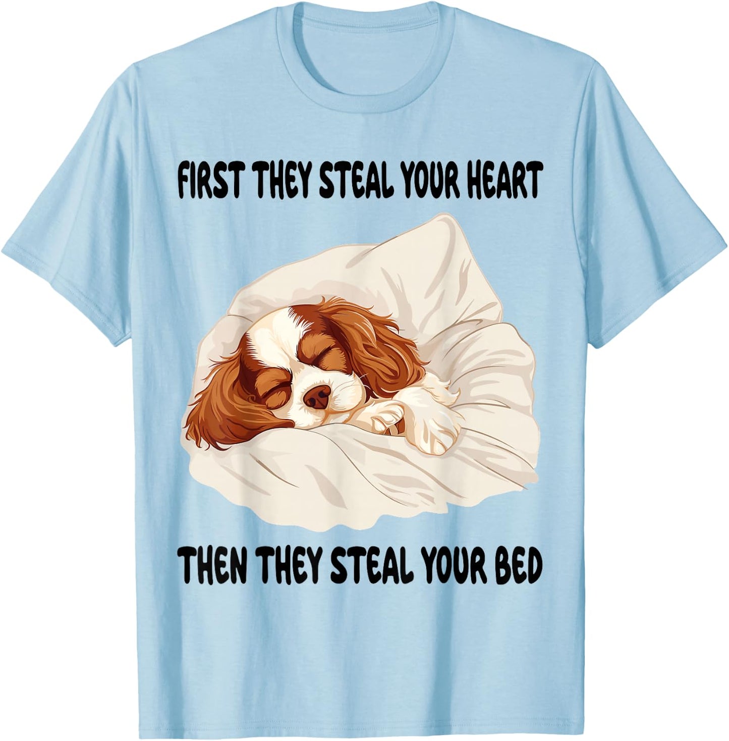 Cavalier King Charles Spaniel Sleeping Pajamas Nightgown T-Shirt - T-Shirt | Light Blue