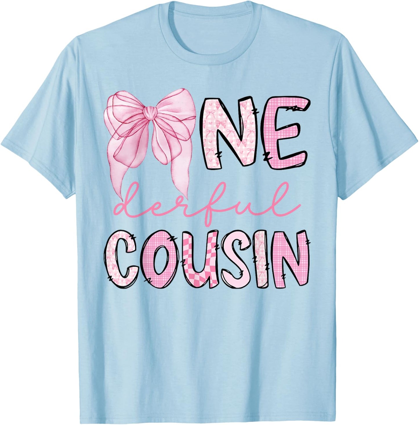 Miss Onederful Cousin Coquette First Birthday Pink Bow T-Shirt - T-Shirt | Light Blue