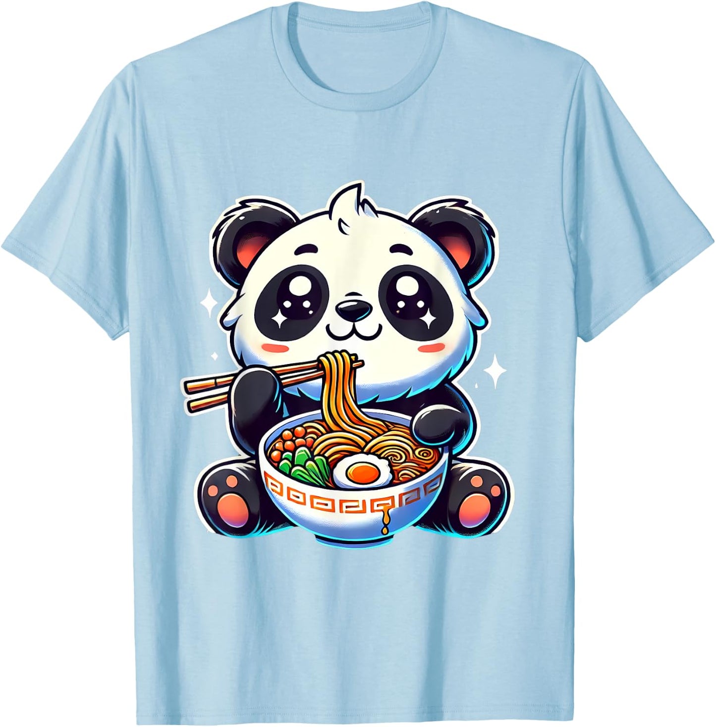 Kawaii Panda Eating Ramen Soup Cute Anime For Kids T-Shirt - T-Shirt | Light Blue