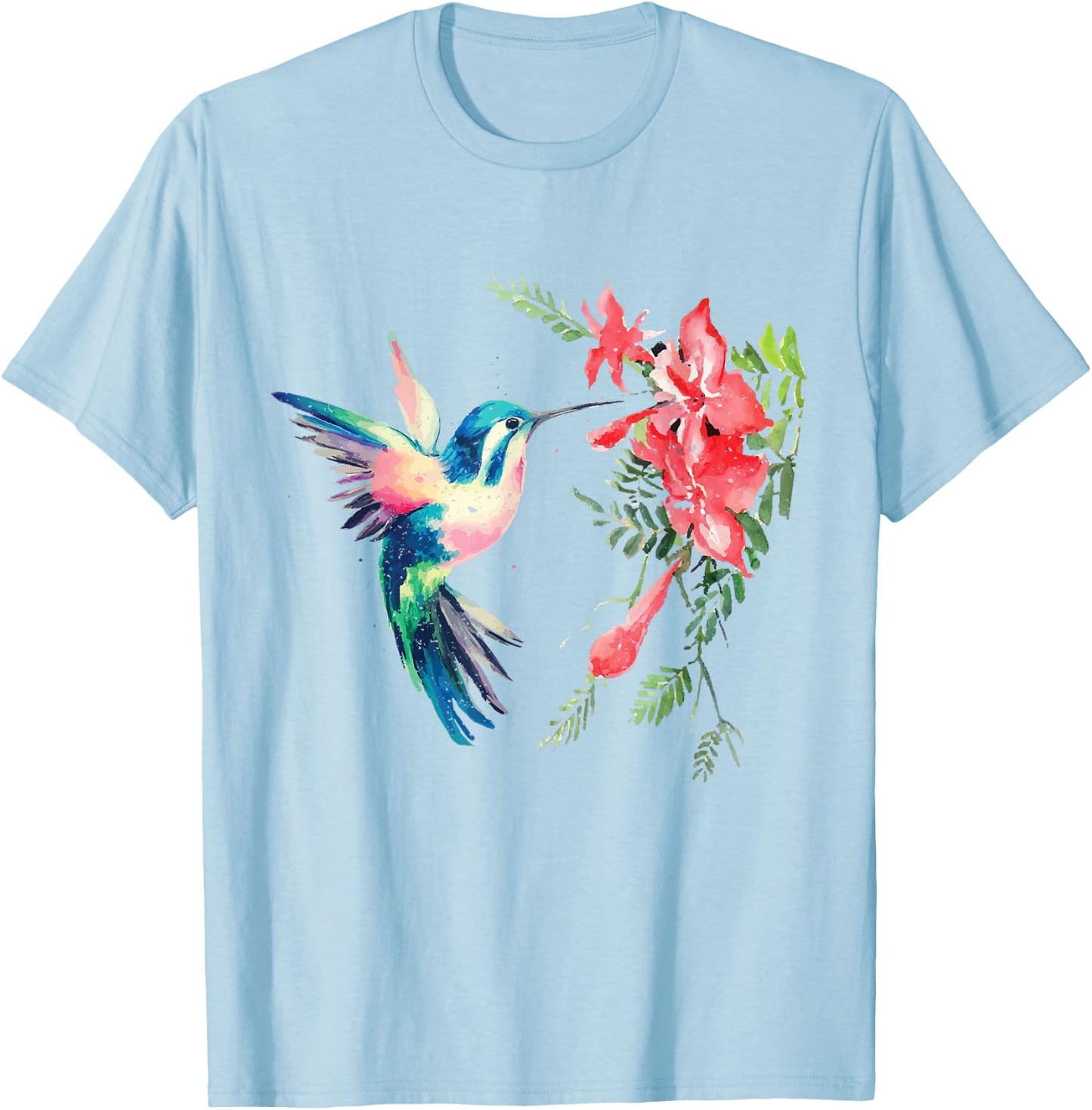 Rainbow Color Hummingbird Funny Bird Lover Gift T-Shirt - T-Shirt | Light Blue