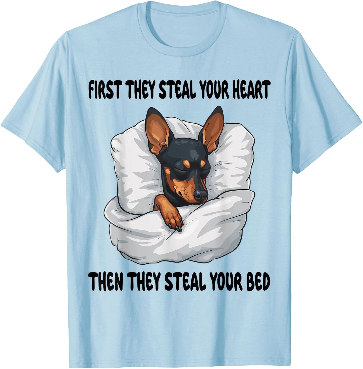 Miniature Pinscher Sleeping Pajamas Nightgown T-Shirt - T-Shirt | Light Blue